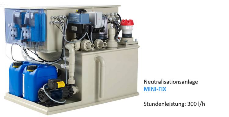 Neutralisationsanlage für Labor-Abwasser Typ MINI-FIX. Stundenleistung 300 l/h