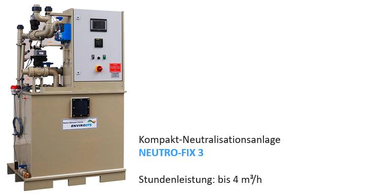 Kompakt-Neutralisierungsanlage für Abwasser NEUTRO-FIX 3. Stundenleistung: bis 4 m³/h.